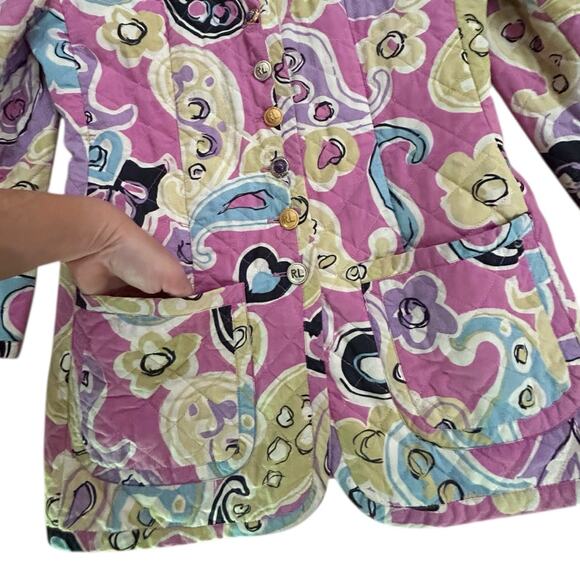 Vintage Rena Lange Pink Quilted Paisley Print Jacket Italy Blazer Medium - - Picture 4 of 6